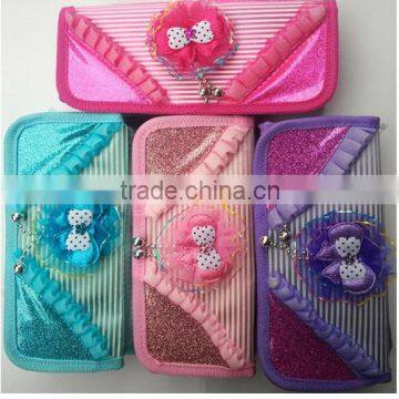 Beautiful bowknot lace pencil bag girl cheap stationery case