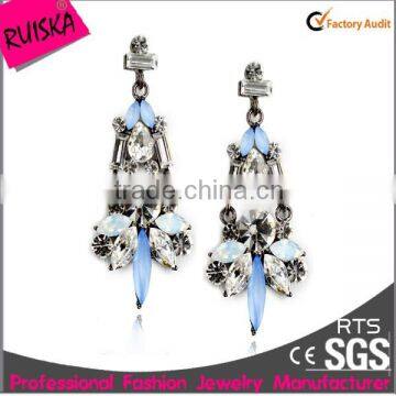 Caroline Fashion Jewelry Gunmetal Earrings With Light Blue Navettes White Clear Crystal Stone