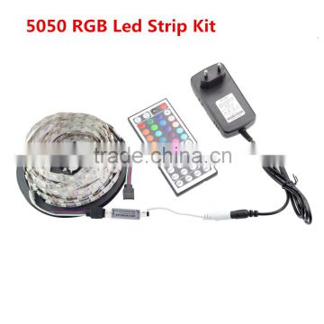 5M / Roll 5050 SMD RGB LED Strip Light + DC 12V 3A Power Supply Adapter EU / US Plug Transformer + 44Keys IR Remote Controller