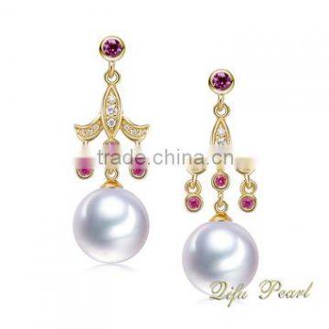 2015 18K Yellow Gold Jewelry Freshwater Pearl Jewelry Pearl Earring 18Carat Gold Mountings Wholesale