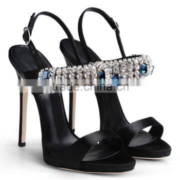 2015 New Popular Fish Mouth High Heel Sandals Wholesale Summer Peep Toe Shoes Black Satin Heels Sandals Women
