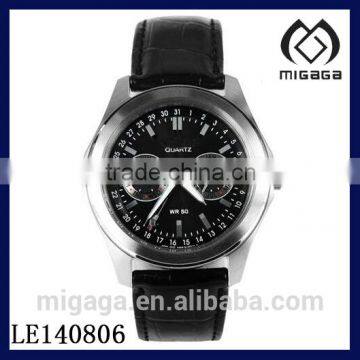 FASHION DATE MONTH DISPLAY WATCH *QUARTZ DIAL ELEGANT BLACK LEATHER STRAP MENS SPORTS WATCH