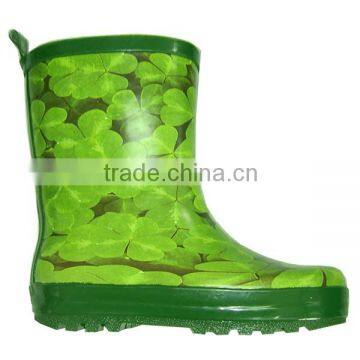 unisex clover printed kids rain boots,hot sale customized rubber boots children,durable high quality gum boots