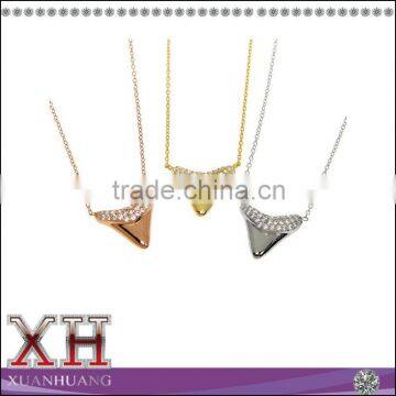 Solid Sterling Silver Micro Pave Cubic Zirconia Shark Tooth Necklace