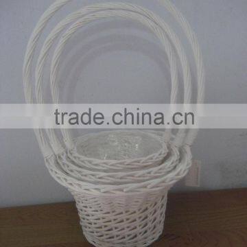 3pcs white Eco-friendly Flower Basket in Wickers with Lining and Handle