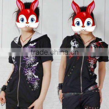GLP Striped Cat Ear Hoody & Detachable Armwarmers Small Goth Punk Emo Black/Red 71131