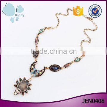 Women luxury gemstone jewelry gold plated colorful crystal necklace