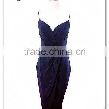 Lady silk crepe de chin navy evening dress