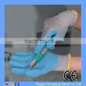 Blue Crinkle Latex Coated Knife Proof Gloves, General Purpose Anti Cut Safe Gloves