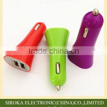 Portable dual port usb adapter car charger with customized colors for iPhone iPad Table PC