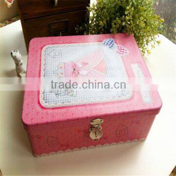 2015 cartoon picture printing rectangular shaped metal storage tin box