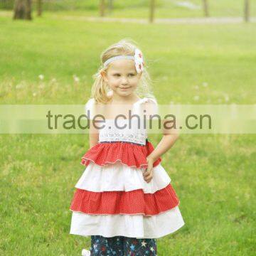 2016 hot sale stripes sleeveless 4th of July summer wear baby girls boutique outfits
