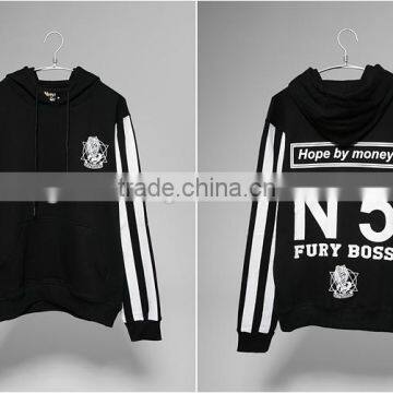 Custom Fashion Mens Black White Striped Hoodie photo-3