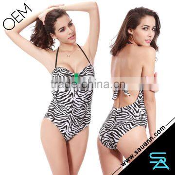 Retro Vintage Striped Zebra Print One Piece Monokini Swimsuit