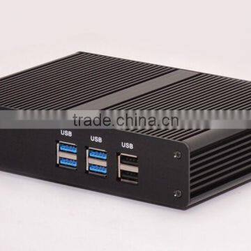 black fanless mini pc/micro pc/ HTPC/tv box/industrial personal computer with intel, Celeron, industrial ssd, 6 usb