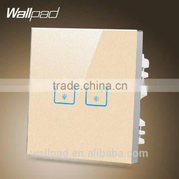 2015 Hot Wallpad Customize LED UK Gold Waterproof Crystal Glass Touch switch 110~250V 2 gang 2 way 3 way Touch Light Wall Switch