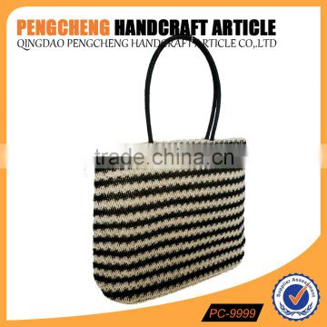 Beautiful summer stripe paper straw material beach bag women fashion crochet handbag