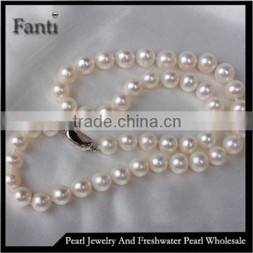 freshwater pearl necklace 9-10mm AAA round white cultured pearl necklace