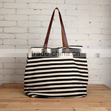 Black stripes canvas tote bag, shoulder bag, travel bag, Messenger, handbag for women