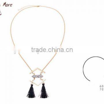 2015 Fashion gold necklace howlite stone tassel necklace