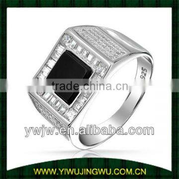 Black Onyx Color Square CZ Mens Engagement Ring 925 Silver