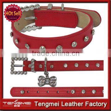 Popular Style Rhinestone Studded Leather Dog Collars And Leashes