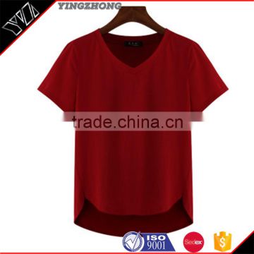 (Trade Assurance)wholesale 220g 95%cotton 5%spandex short sleeve v neck plain dyed women fitness t shirt