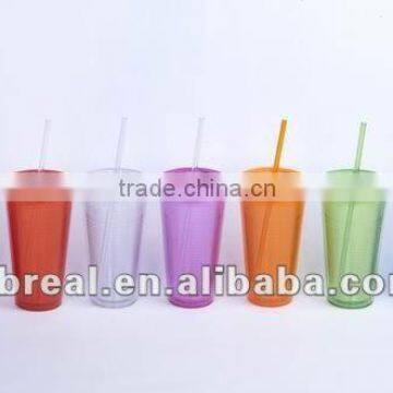 plastic double wall tumbler with strawing