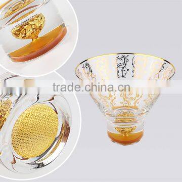 Set of 2 Gold Rimmed Dinner Appetizing Crystal Salad Glass Bowl Set photo-5