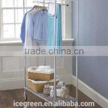 Chrome Garment Rack With Top and Bottom Shelves photo-2