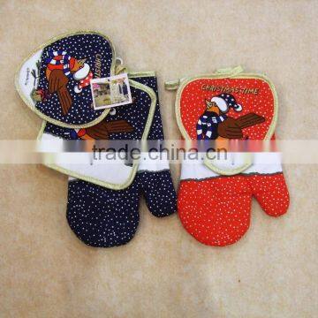 Christmas Design Printed Cotton Twill Oven Mitts Gloves Microwave Oven Mittens With Golden Trimming photo-2