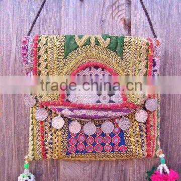 Indian Hand Embroidered Vintage Fabric Banjara Woman Hand Bag Clutch Bag Beautiful Jari work Bag