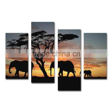 Elephants sunset wholesale canvas art print for decor painting