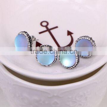 Natural Moonstone Earring, Pave Crystal Gem Stone Earring, Charm Druzy Stud Earrings photo-2