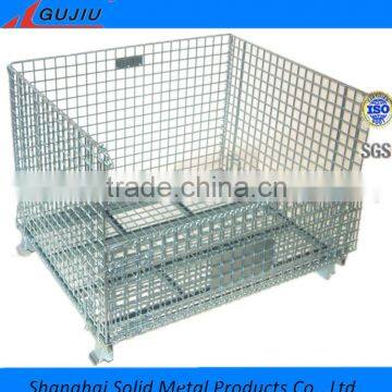 Supermarket stacking foldable secure storage metal cage with wheels