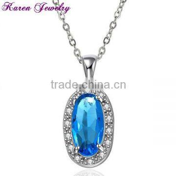 Fashion Big Blue Crystal Platinum Plated Pendant Necklace Vintage Statement Necklace Women Fashion Necklaces for Women 2014