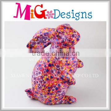 Fancy Design OEM Flowers Ceramic Bunny Coin Bank