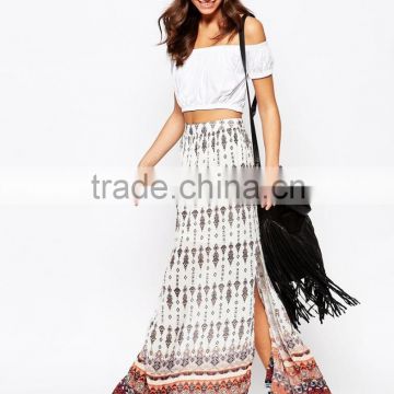 bohemian rayon maxi skirt border long Maxi Skirt