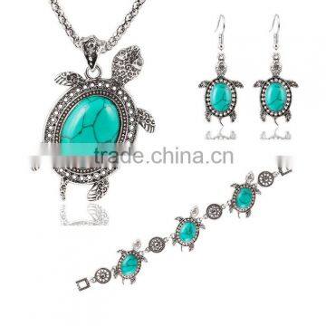 Animal bracelet necklace earring set alloy 4pcs turquoise tortoise jewelry sets