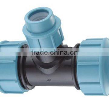 PE Pipe PP Compression Fittings Reducing Tee For Garden Irrigation