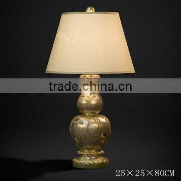 Hand Painting Antique Table Lamp With Shade, Imitated Calabash Desk Lamp, Cobalt Blue Carved Wooden Decor Lamp photo-4
