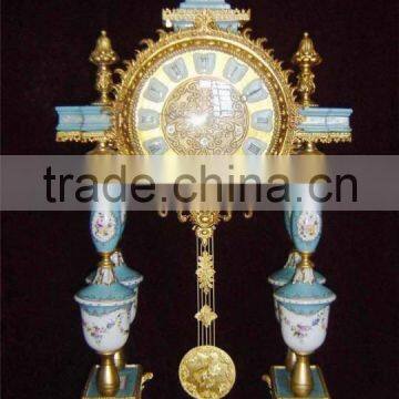 Vintage Art Decorated Ceramic Enamel Table Clock, Ornate Angel Playing Instrument Gilt and Turquoise Desk Clock photo-2