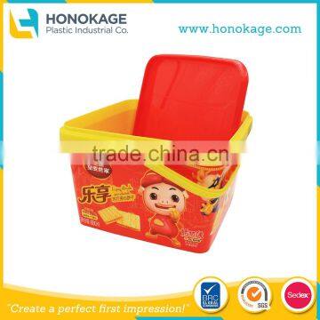 2.5L Plastic Cookies Container with Handle,In- Mold Label Food Grade Degradable Biscuit Plastic Container