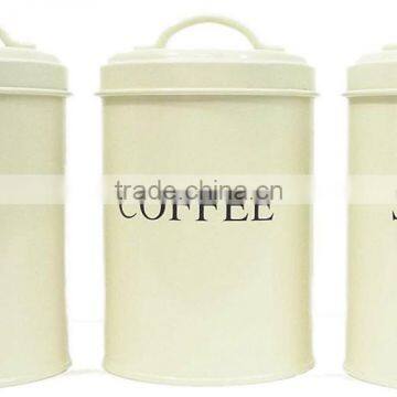 Powder-Coated Retro Metal Tea Coffee Sugar Can Candy Bean Nuts Set of 3 Storage Canister photo-3