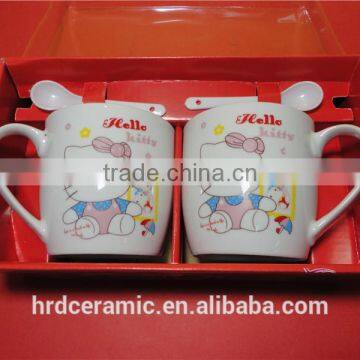 High Quality Hotel White Porcelain Coffee Cups/hello Kitty Mug With PP Spoon