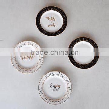 Porcelain Dessert Gold Decal Plate Set, Dish Plate