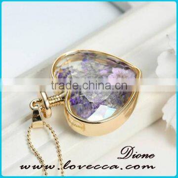 Transparent Heart Necklaces Pendant Gold Chain Necklace Dried Flower 2017 Heart Locket Necklaces For Women photo-4