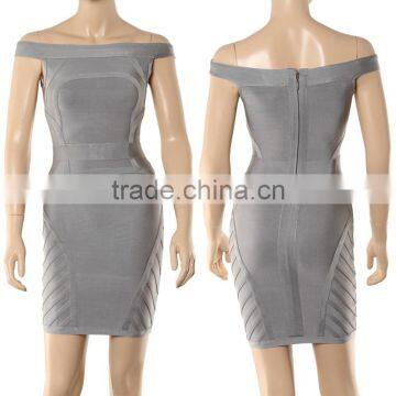 Grey Off The Shoulder Slash Neck Sexy Knitted Short HL Bodycon Bandage Dress