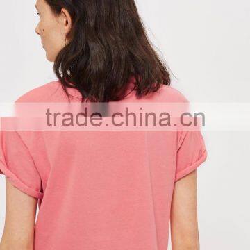 MGOO High Quality 100% Cotton Cuffed Short Sleeves Tank Top Womens Custom Floral Embroidered Crop Top photo-4