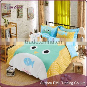 New design pretty oem fashion printing 100% cotton bedclothes 4pcs bed linen with personality cartoon style EML-12-W10015